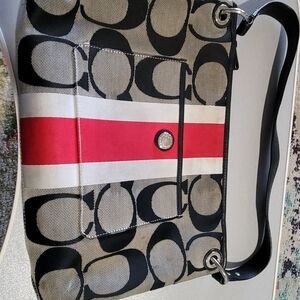 Coach Hamptons Weekend Signature Stripe Shoulder Bag.